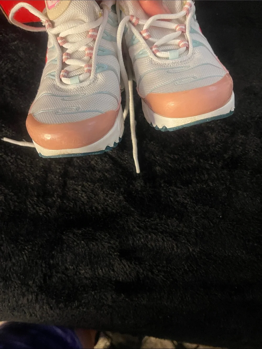 Kids Nike Air Max Plus Sneakers White with Pink and Peach Accents (Box Included)